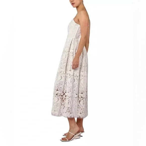Anthropologie - Lace strapless white midi a line dress - Picture 3 of 11